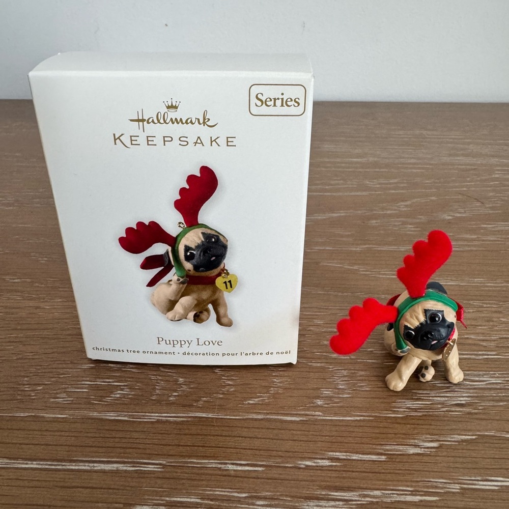 Hallmark Puppy Love Ornament with Red Antlers